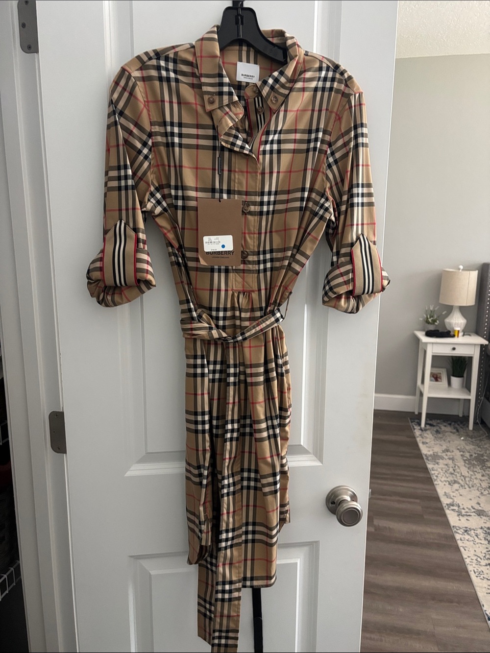 Burberry Beige Nova Check Long Sleeve Shirt Dress with Belt